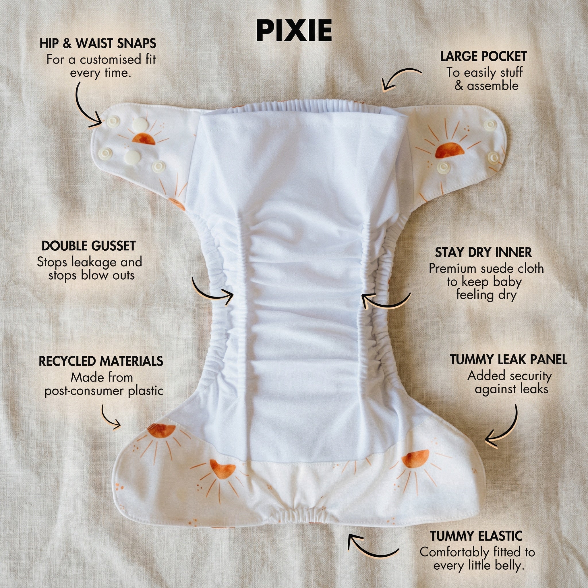 PIXIE One Size Fits Most Cloth Nappy - Shell Seeker