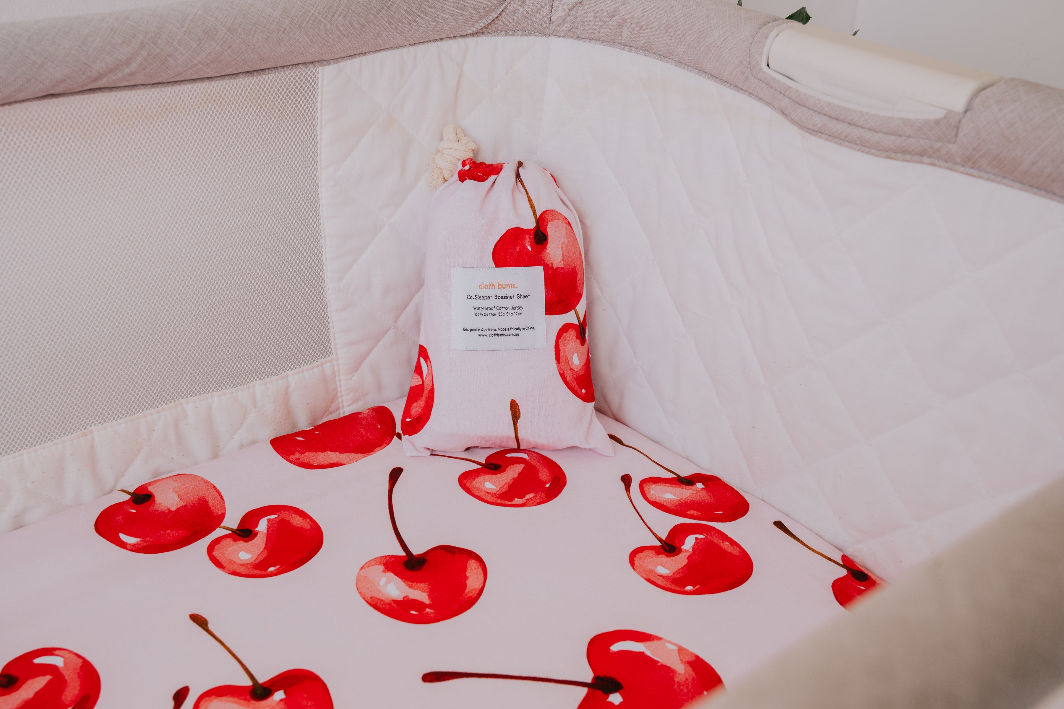 Regular Bassinet Waterproof Sheet - Cherry Pop