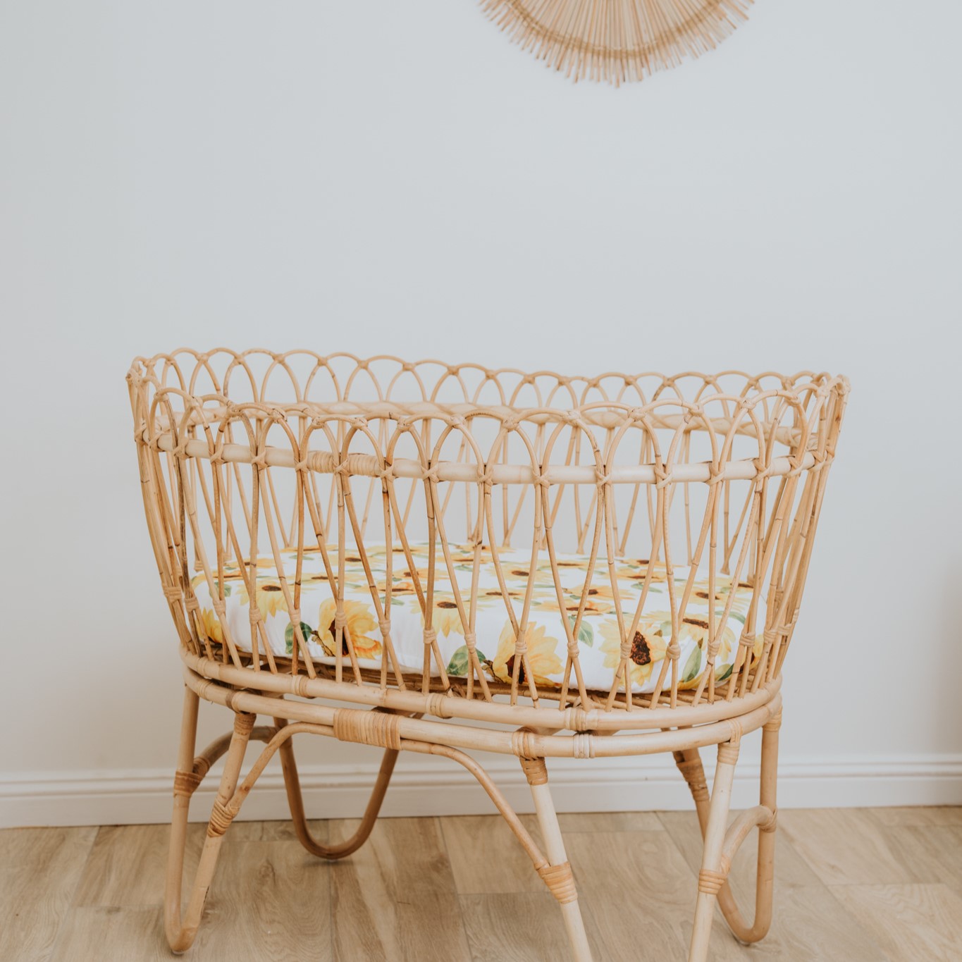 Waterproof Bassinet Sheet with Sunflower Print on Cane Bassinet