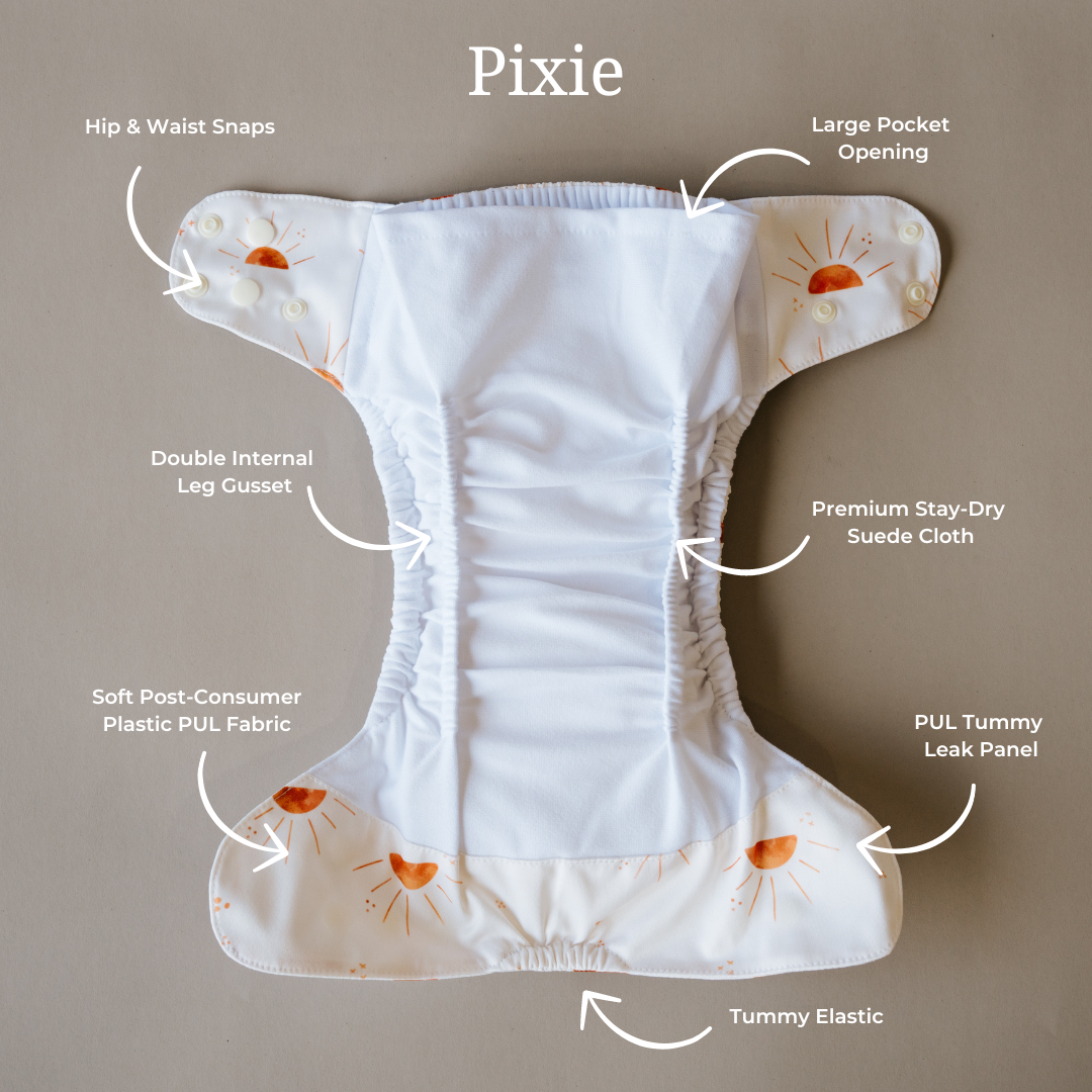 Velcro PIXIE One Size Fits Most Cloth Nappy - Daisy Dukes