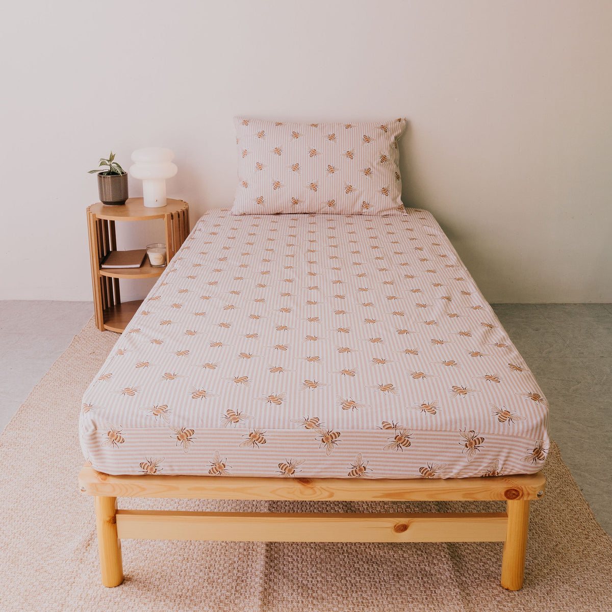 Single bed made up with the Beeline waterproof fitted sheet and pillowcase