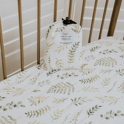 Waterproof Cot Sheet with Leafy Fern print on the sheet