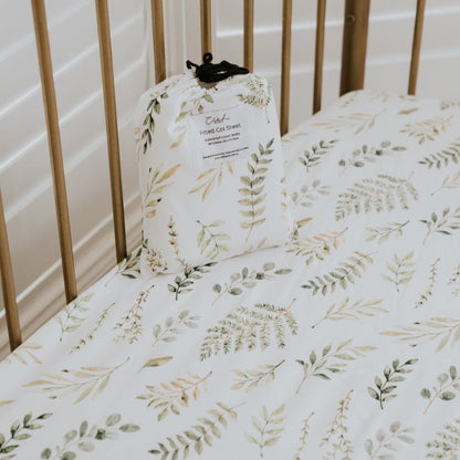 Waterproof Cot Sheet with Leafy Fern print on the sheet